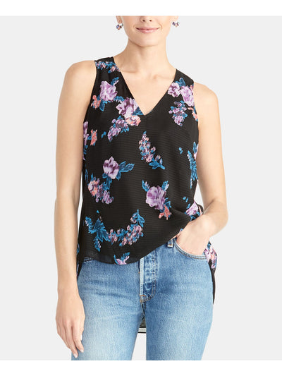 RACHEL ROY Womens Black Floral Sleeveless V Neck Top XS