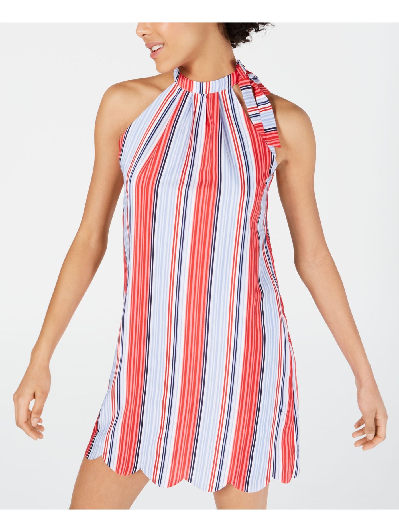 MAISON JULES Womens Red Striped Sleeveless Halter Mini Shift Dress XL