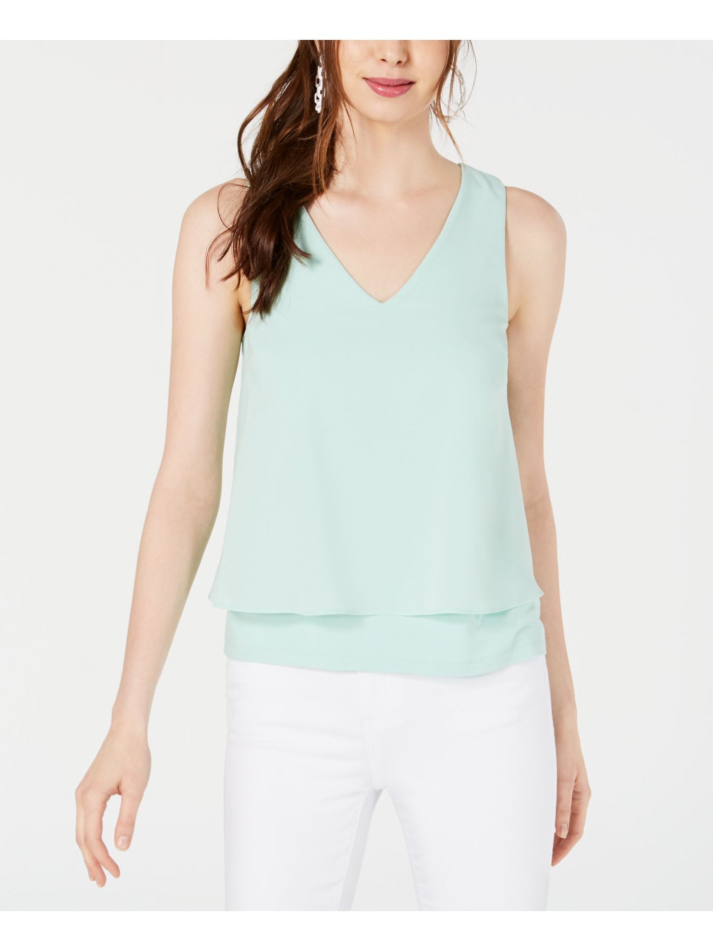 BAR III Womens Green Layered Look Sleeveless V Neck Top XS