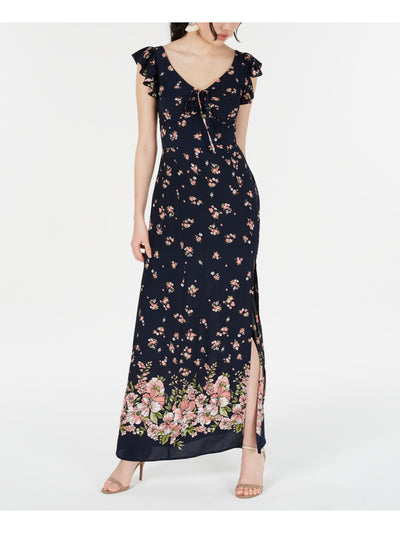 TEEZE ME Womens Slitted Ruffled Bow Cap Sleeve Maxi Dress