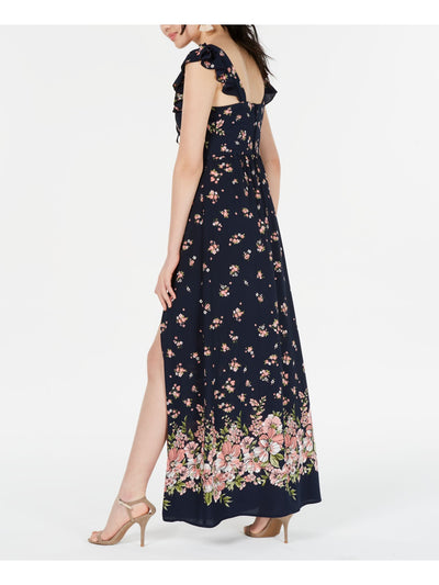 TEEZE ME Womens Slitted Ruffled Bow Cap Sleeve Maxi Dress
