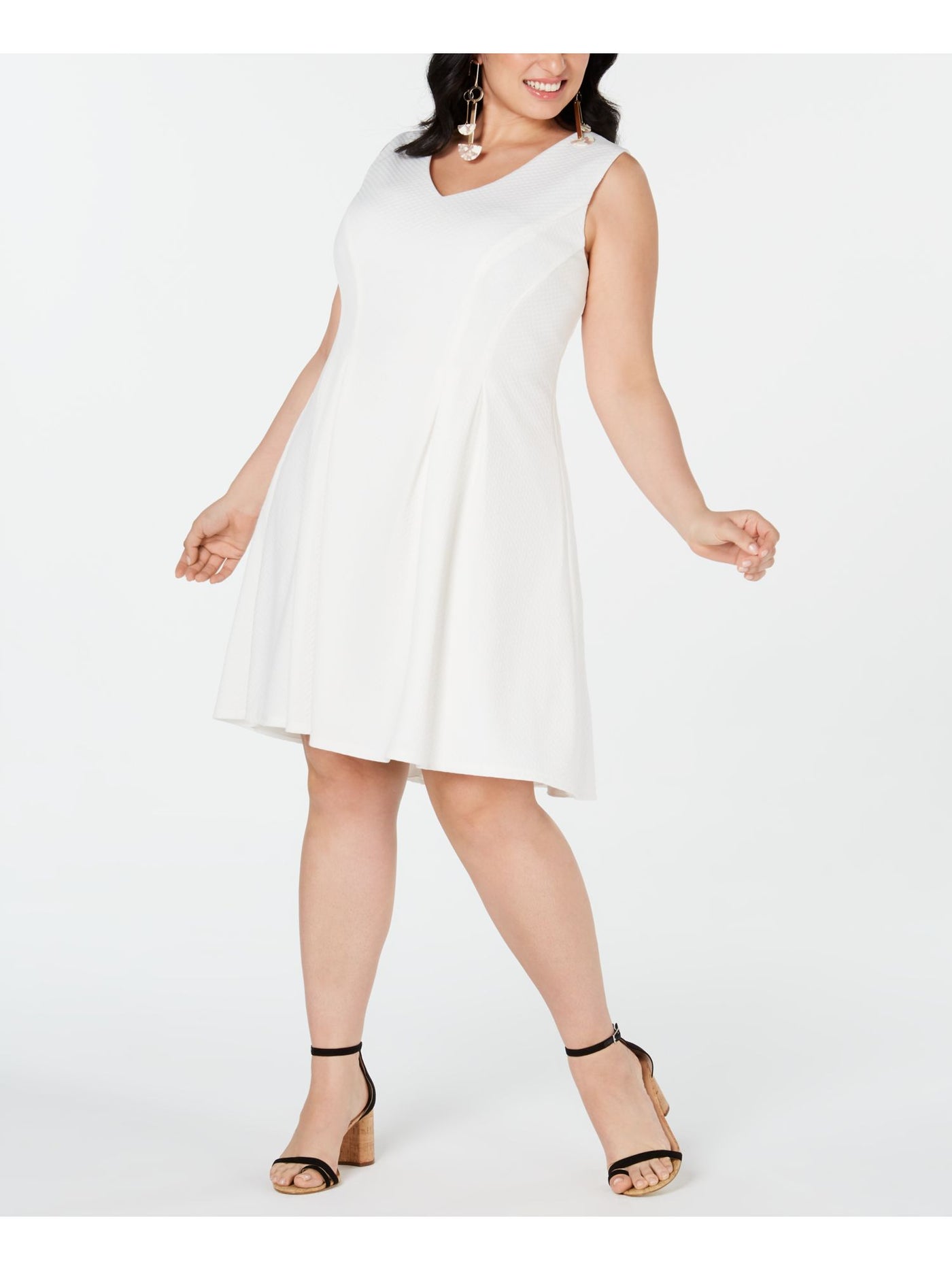 TEEZE ME Womens Sleeveless V Neck Knee Length Formal Fit + Flare Dress