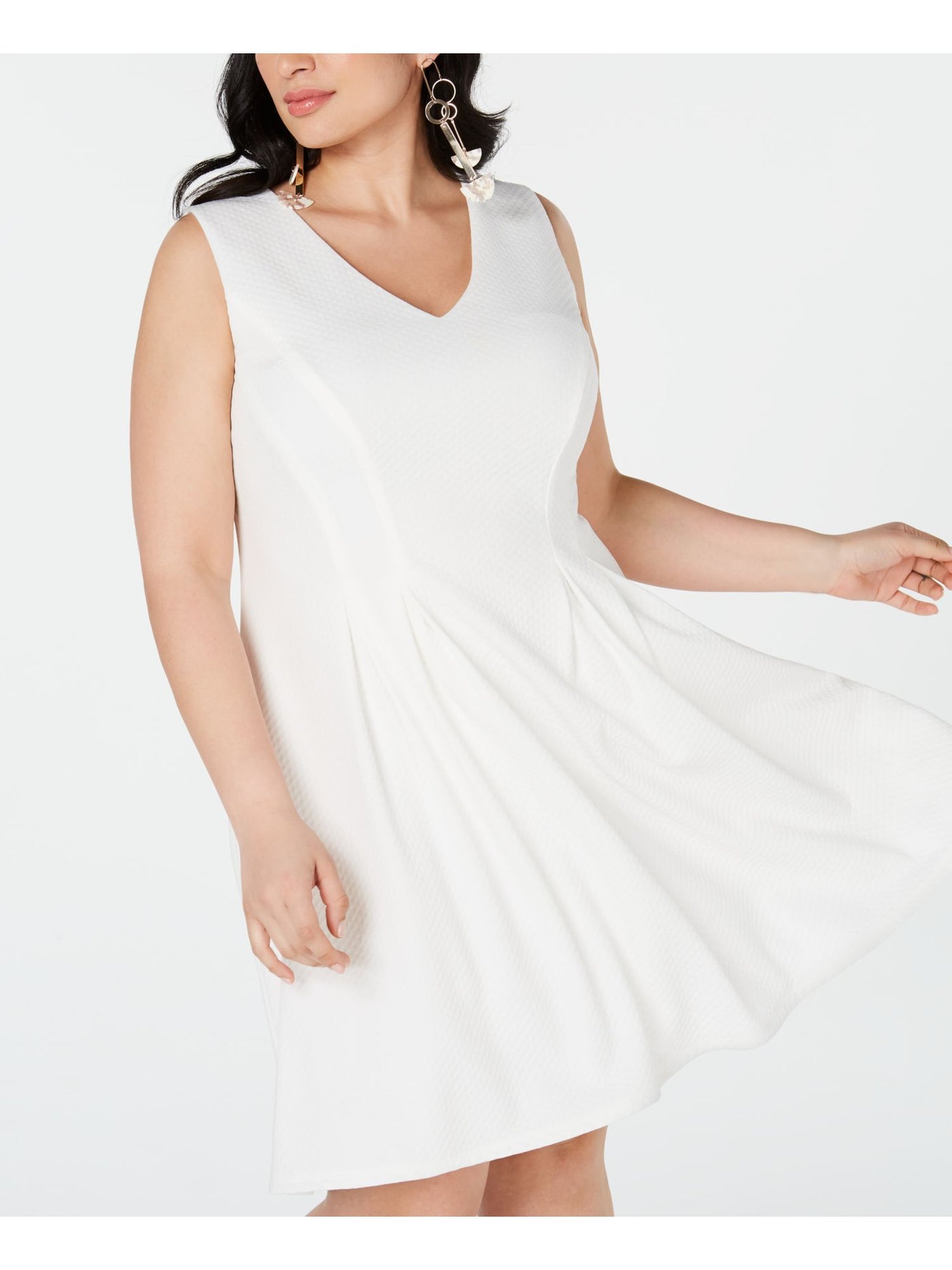 TEEZE ME Womens Sleeveless V Neck Knee Length Formal Fit + Flare Dress