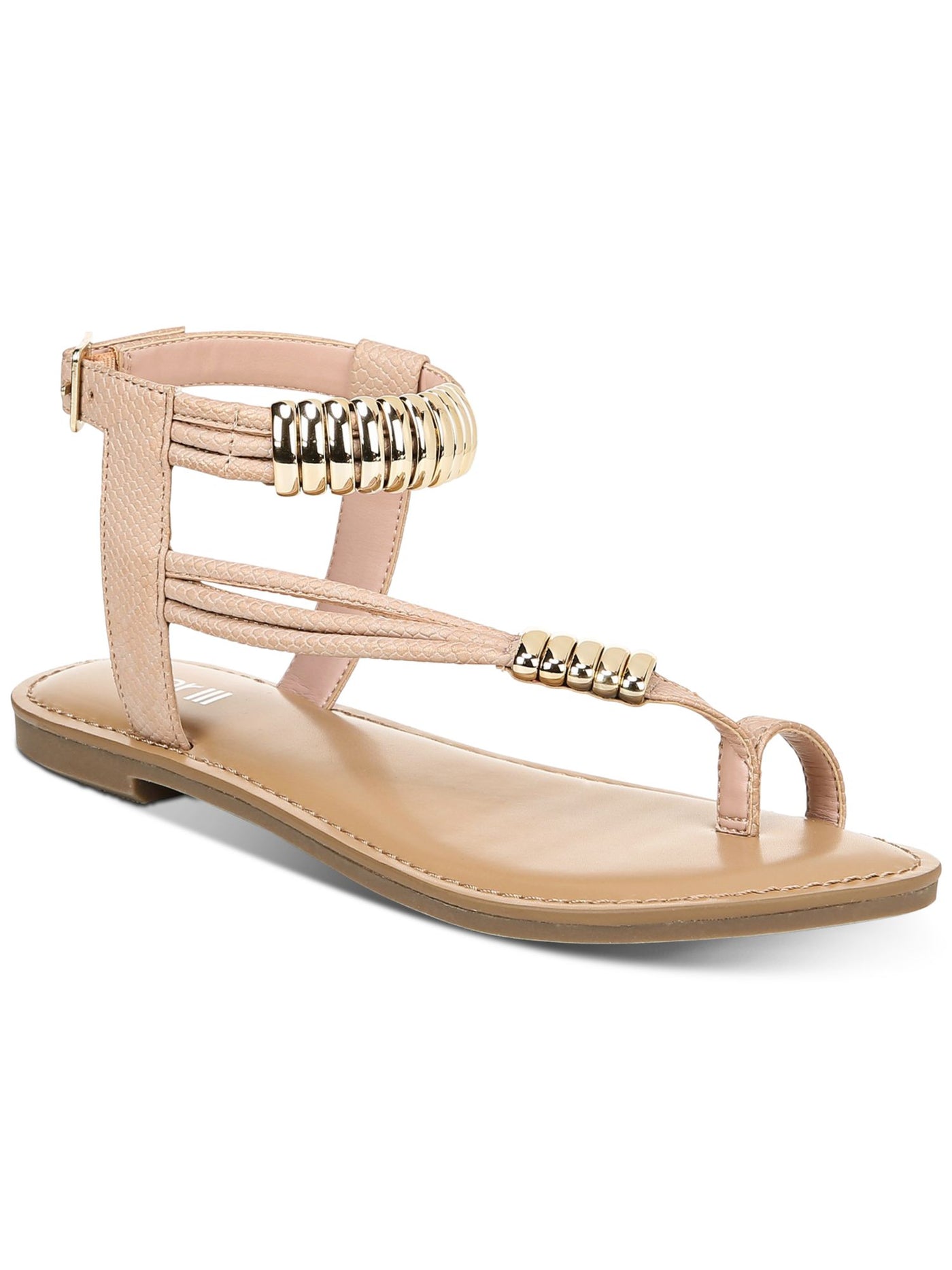 BAR III Womens Beige Snakeprint Toe-Ring Ring Accents Ankle Strap Padded Vella Round Toe Buckle Thong Sandals Shoes 5 M