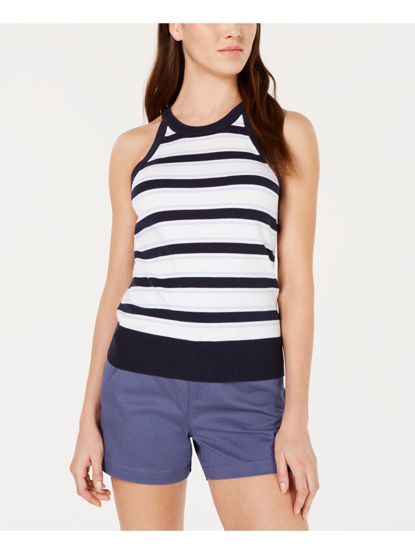 MAISON JULES Womens Navy Striped Sleeveless Crew Neck Top S