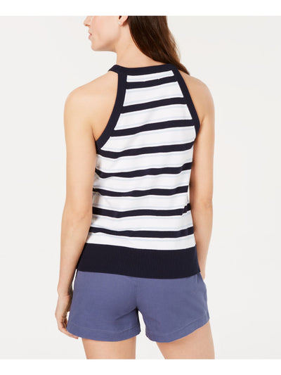 MAISON JULES Womens Navy Striped Sleeveless Crew Neck Top L