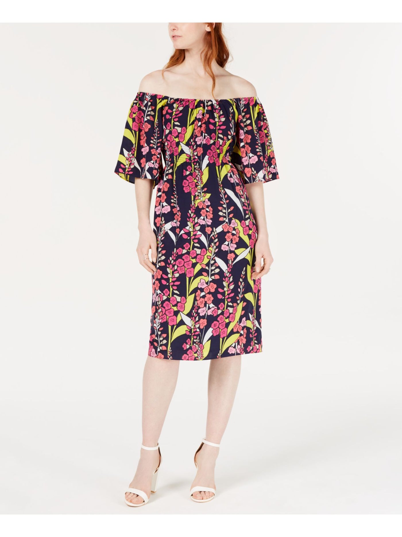 TRINA TURK Womens Kimono Sleeve Below The Knee A-Line Dress