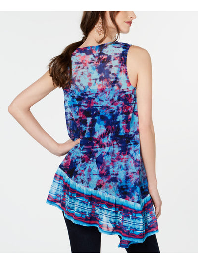 INC Womens Blue Tie Dye Sleeveless Jewel Neck Top Size: M