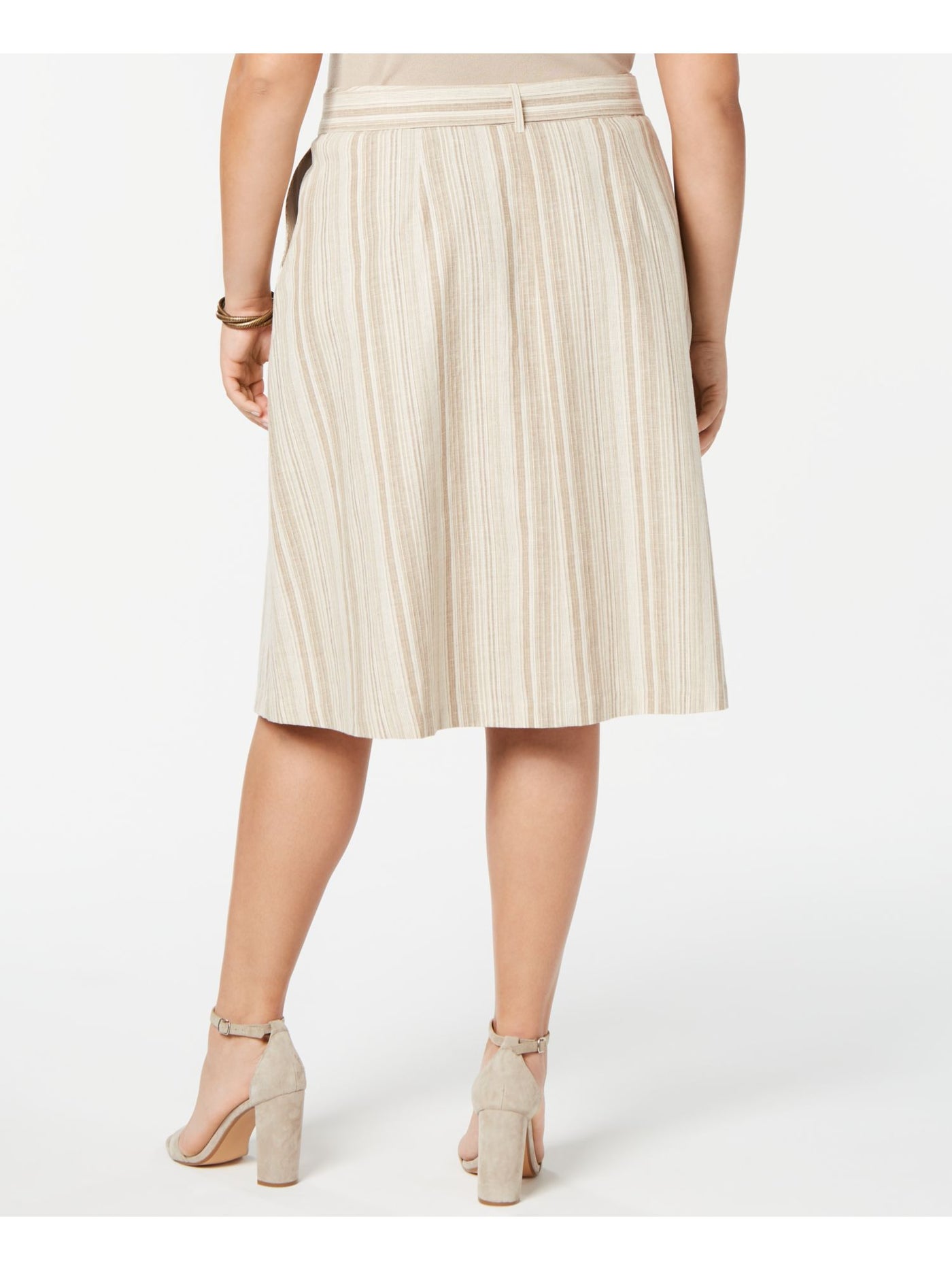 BAR III Womens Beige Belted Striped Midi A-Line Skirt 20W