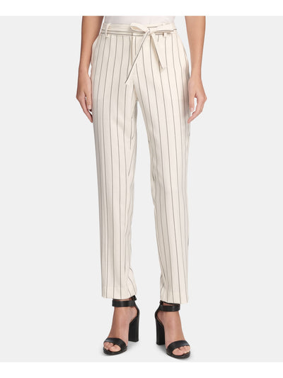 DKNY Womens Ivory Short Length Pinstripe Cropped Pants 16