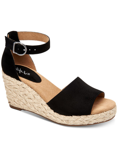 STYLE & COMPANY Womens Black Braided Espadrille Cushioned Seleeney Round Toe Wedge Buckle Sandals Shoes 10.5