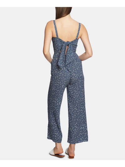 1. STATE Womens Blue Tie Back Floral Square Neck Wide Leg Jumpsuit 6