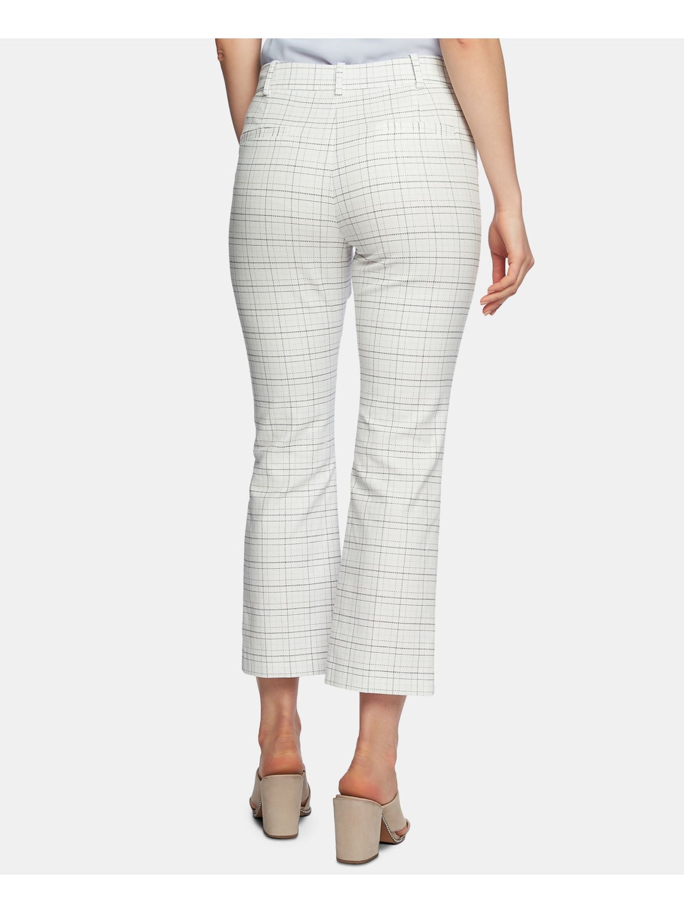 1. STATE Womens White Check Flare Pants 10