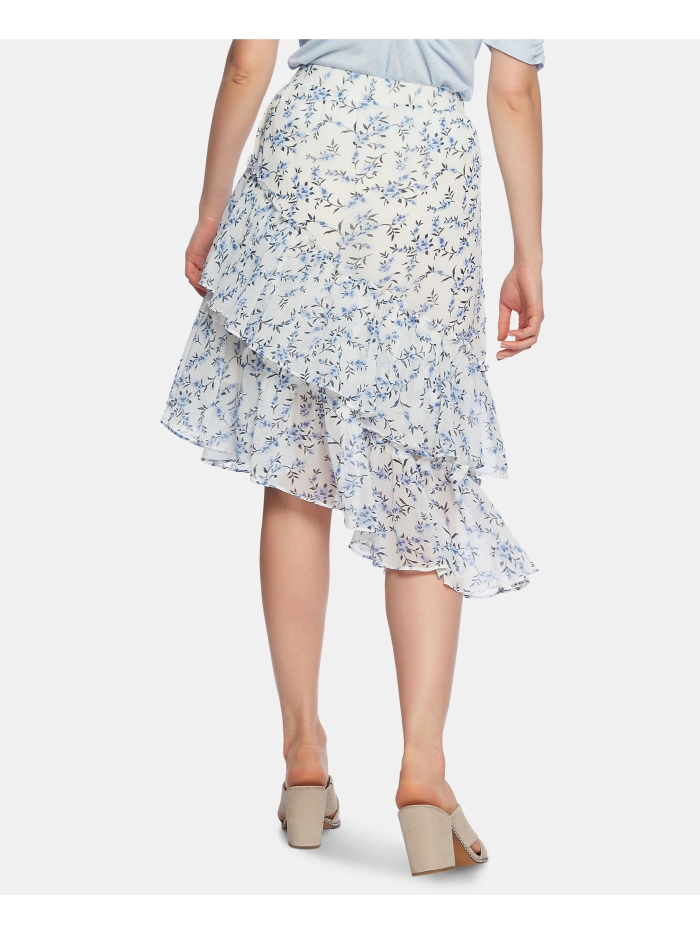 1. STATE Womens White Ruffled Sheer Floral Knee Length A-Line Skirt 2