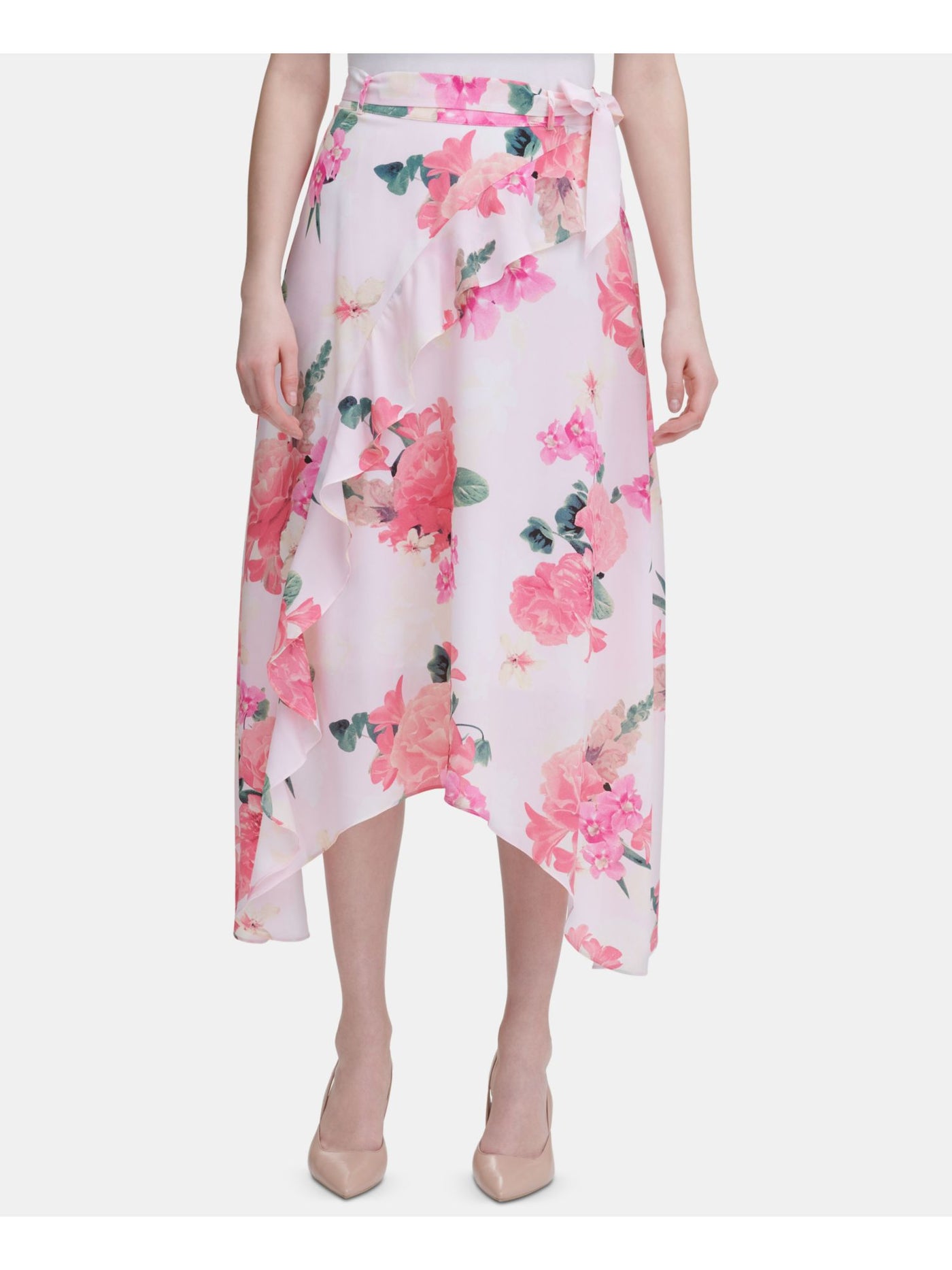 CALVIN KLEIN Womens Pink Floral Layered Skirt 16