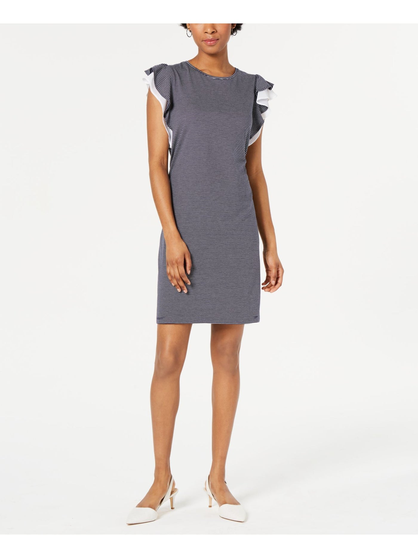 MAISON JULES Womens Jewel Neck Above The Knee Flutter Sleeve Shift Dress