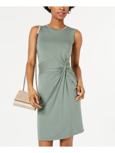 MAISON JULES Womens Green Twist Front Sleeveless Jewel Neck Above The Knee Sheath Dress XXS