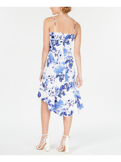 JUMP APPAREL Womens Blue Floral Spaghetti Strap V Neck Midi Cocktail Hi-Lo Dress XL