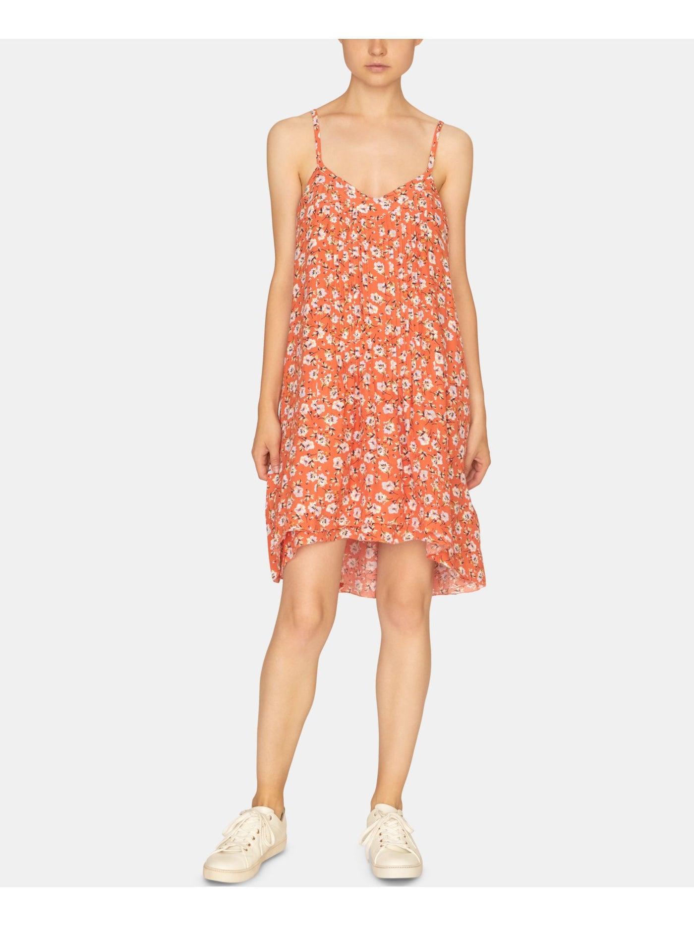 SANCTUARY Womens Orange Floral Spaghetti Strap V Neck Above The Knee Empire Waist Dress XS