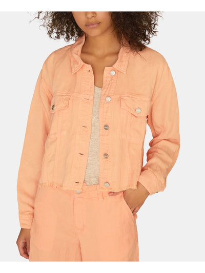 SANCTUARY Womens Orange Stretch Pocketed Frayed Hem Button-down Trucker Denim Jacket XXL