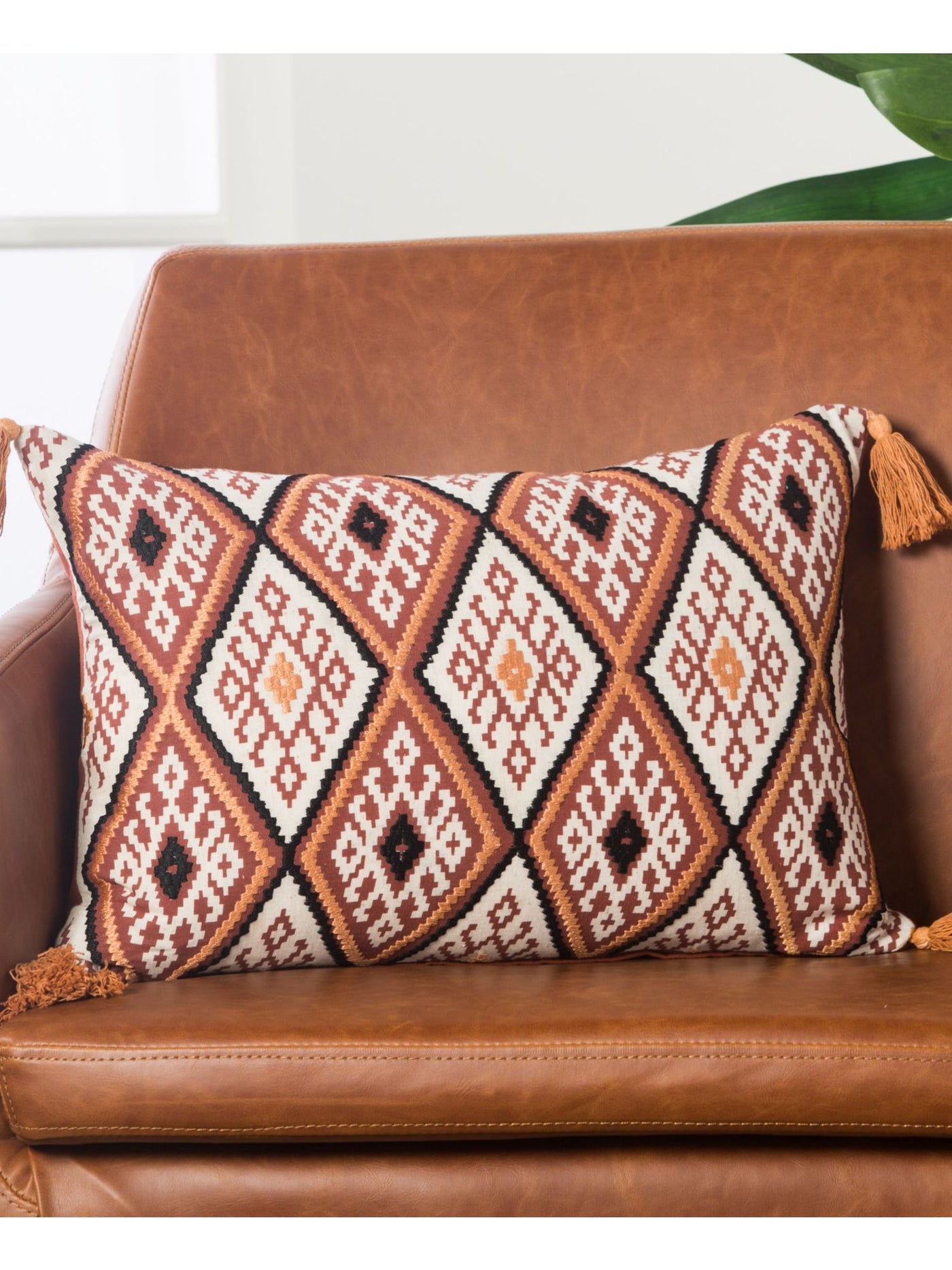 JAIPUR LIVING Museum Ifa By Yuma Red Ochre Cement Beige Patterned 14 X 20 Feather Decorative Pillow