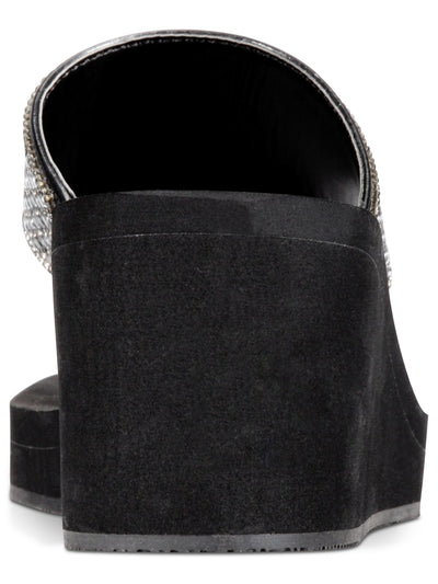 THALIA SODI Womens Black Rhinestone Embellishment Comfort Emira Round Toe Wedge Slip On Flip Flop Sandal 6 M