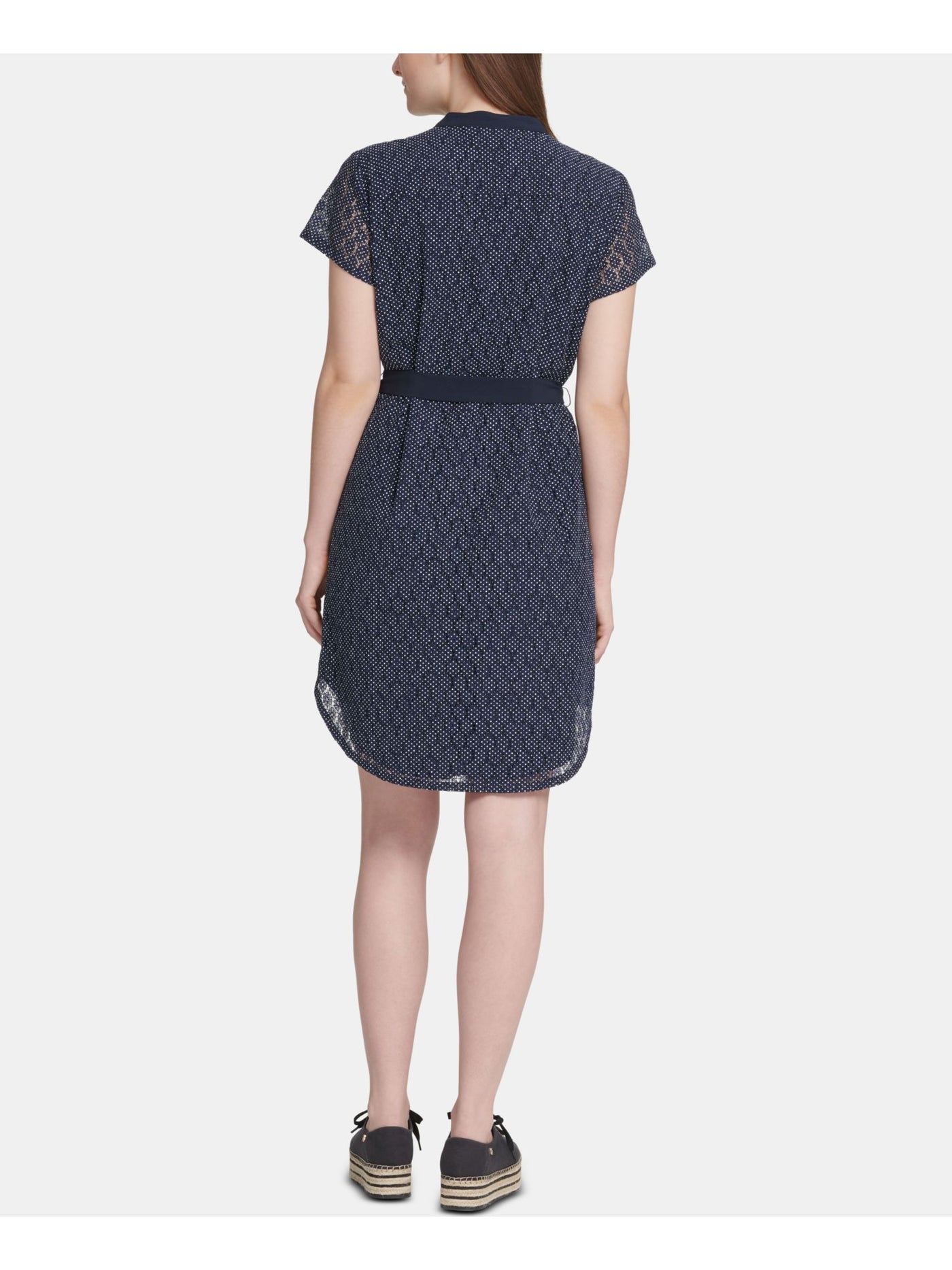 DKNY Womens Navy Polka Dot Mandarin Collar Above The Knee Shirt Dress XS