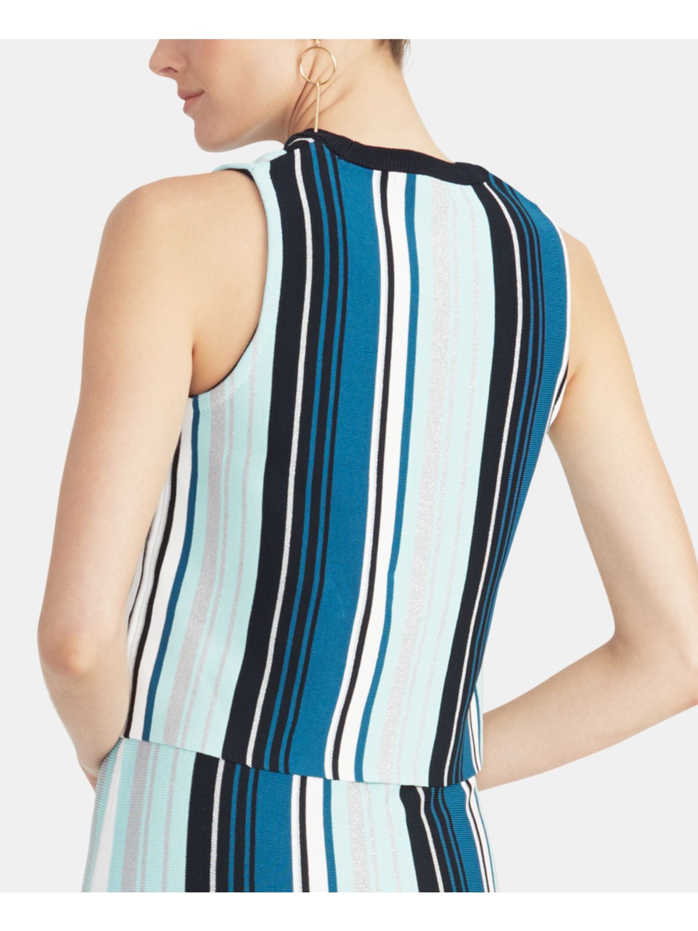 RACHEL ROY Womens Blue Striped Sleeveless Crew Neck Tank Top Size: S