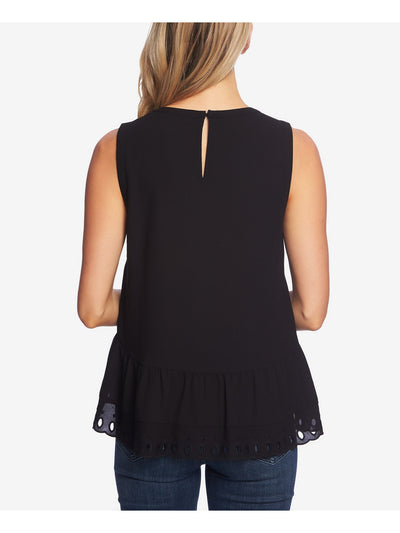 1. STATE Womens Black Eyelet Sleeveless Crew Neck Peplum Top XS