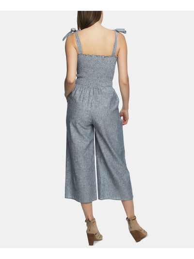 1. STATE Womens Gray Pinstripe Square Neck Wide Leg Jumpsuit L