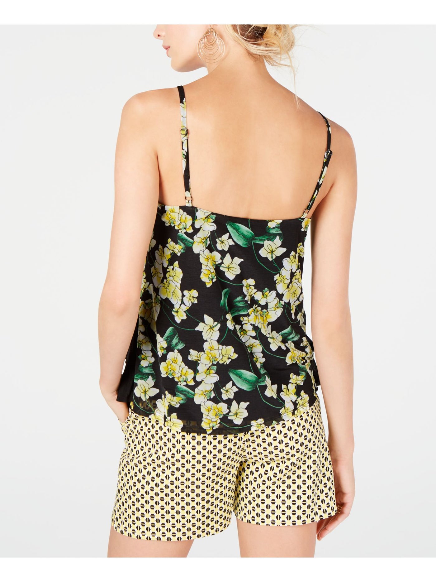 INC Womens Yellow Floral Spaghetti Strap V Neck Tank Top S