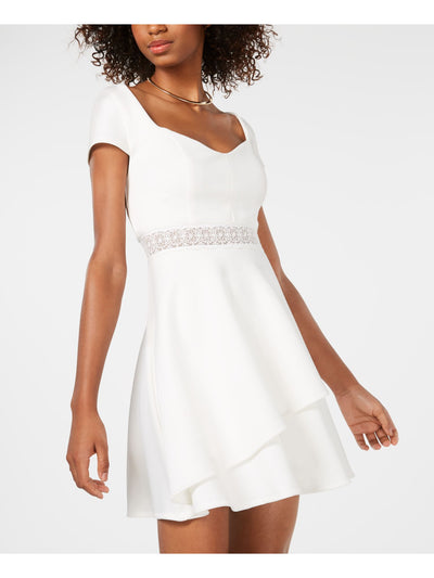 CRYSTAL DOLLS Womens Ivory Short Sleeve V Neck Mini Party Fit + Flare Dress 1