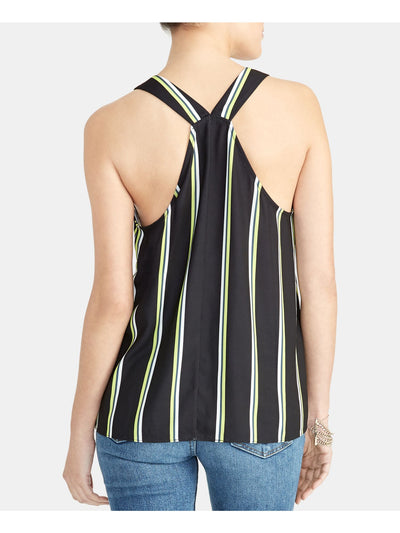 RACHEL ROY Womens Black Striped Sleeveless V Neck Blouse S