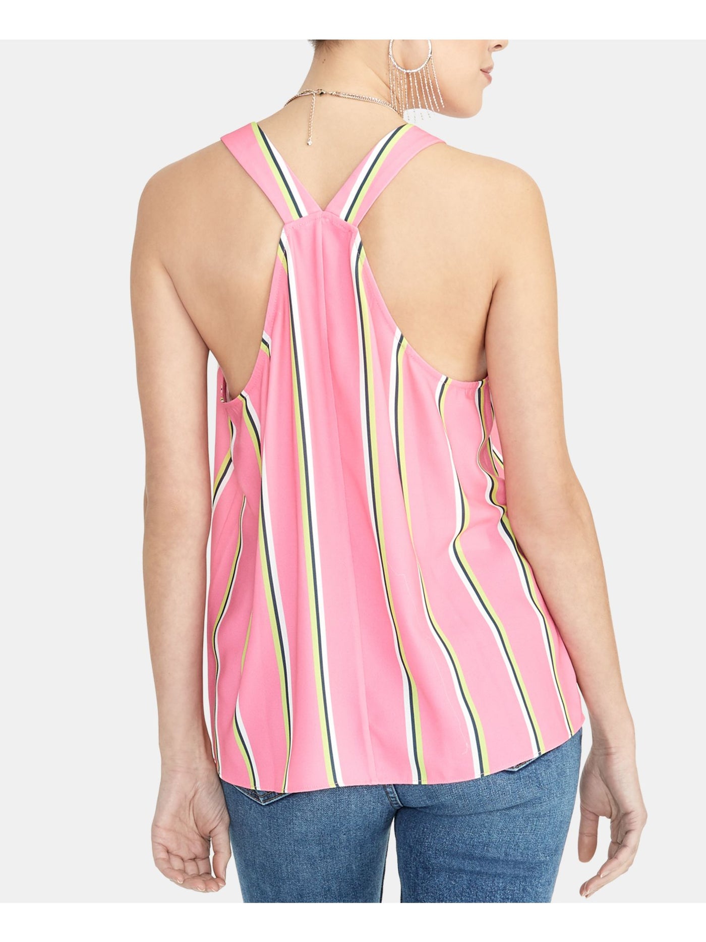 RACHEL ROY Womens Pink Striped V Neck Blouse L