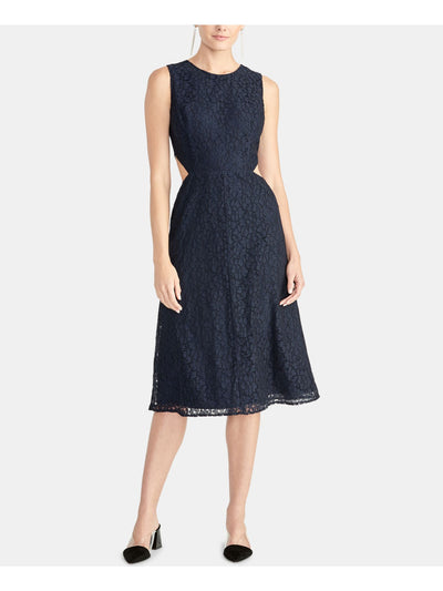 RACHEL ROY Womens Navy Lace Cut Out Zippered Sleeveless Jewel Neck Midi Evening Fit + Flare Dress 6