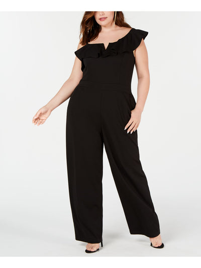 TEEZE ME Womens Short Sleeve Asymmetrical Neckline Evening Wide Leg Jumpsuit