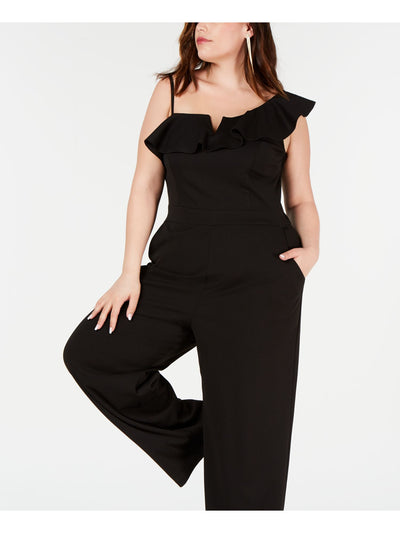 TEEZE ME Womens Short Sleeve Asymmetrical Neckline Evening Wide Leg Jumpsuit