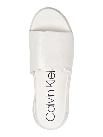 CALVIN KLEIN Womens White Platform 1 Cushioned Ubi Round Toe Wedge Slip On Slide Sandals Shoes 5