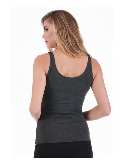 LA MONIR Womens Gray Stretch Sleeveless Scoop Neck Top L