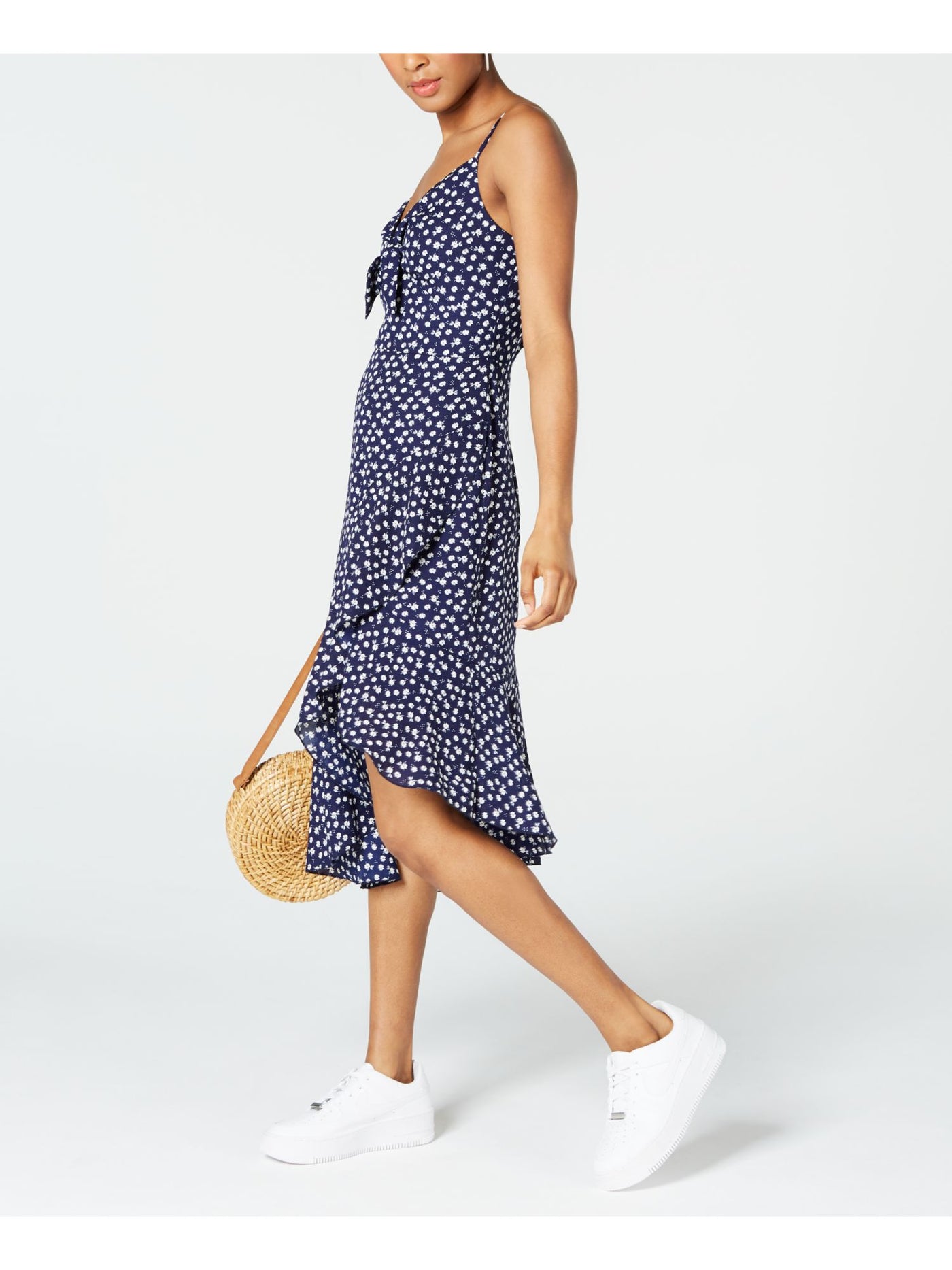 CITY STUDIO Womens Navy Floral Spaghetti Strap V Neck Midi Shift Dress Juniors 3