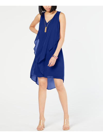 INC Womens Navy Ruffled Sleeveless V Neck Below The Knee Cocktail Hi-Lo Dress XS