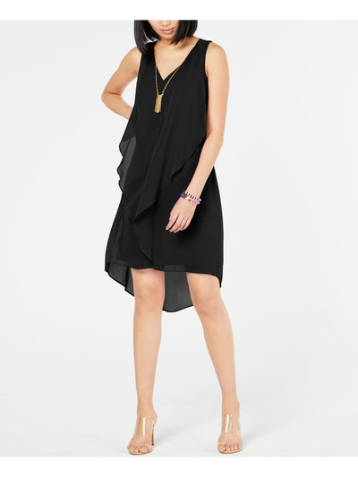 INC Womens Black Ruffled Sleeveless V Neck Below The Knee Cocktail Hi-Lo Dress XS