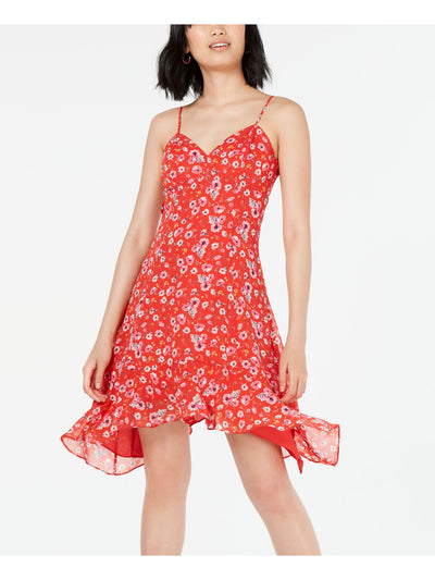 19 COOPER Womens Zippered Asymmetrical Spaghetti Strap V Neck Knee Length Dress