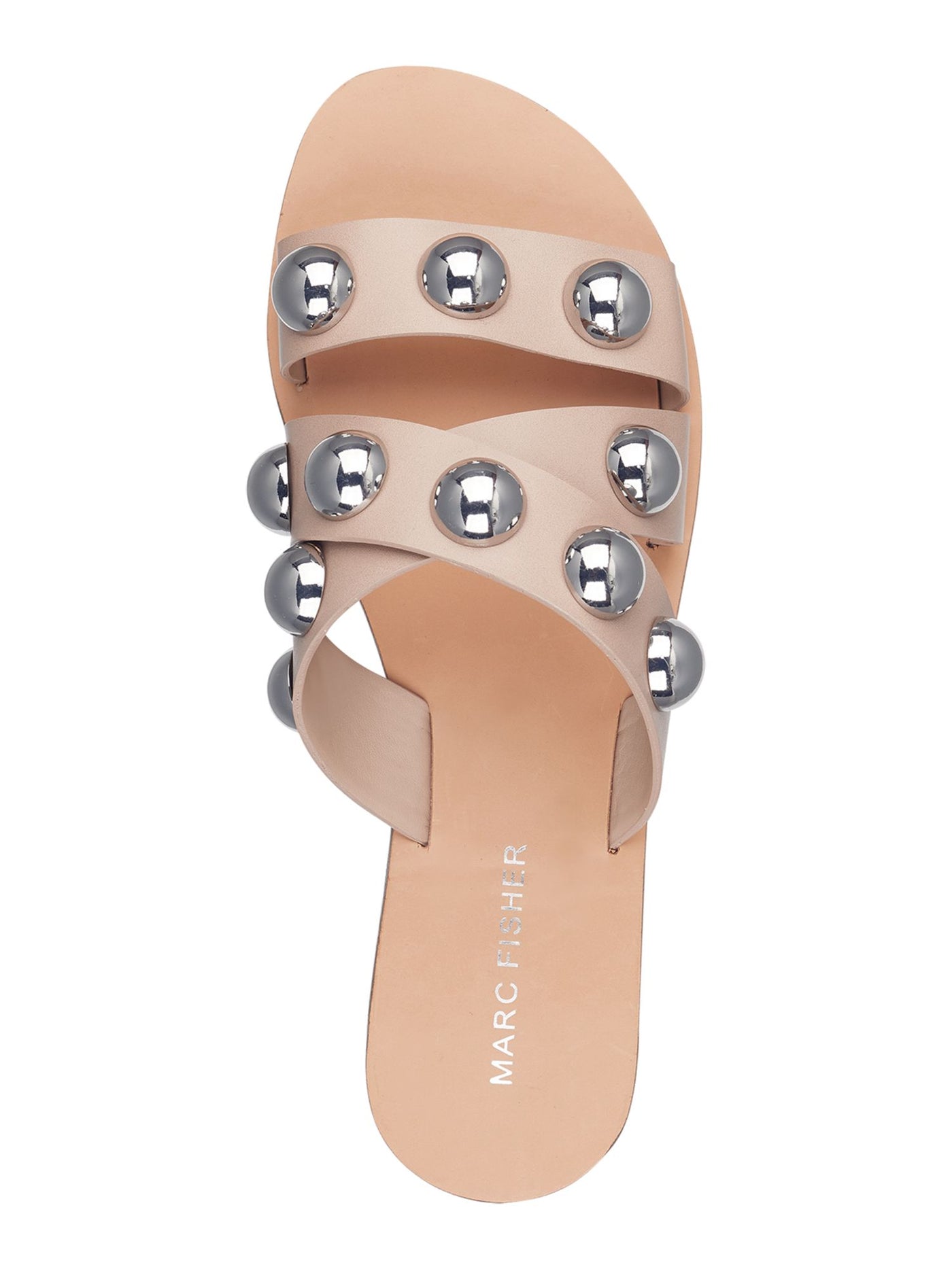 MARC FISHER Womens Beige Padded Heal Studded Strappy Bryte Round Toe Slip On Slide Sandals 5.5 M