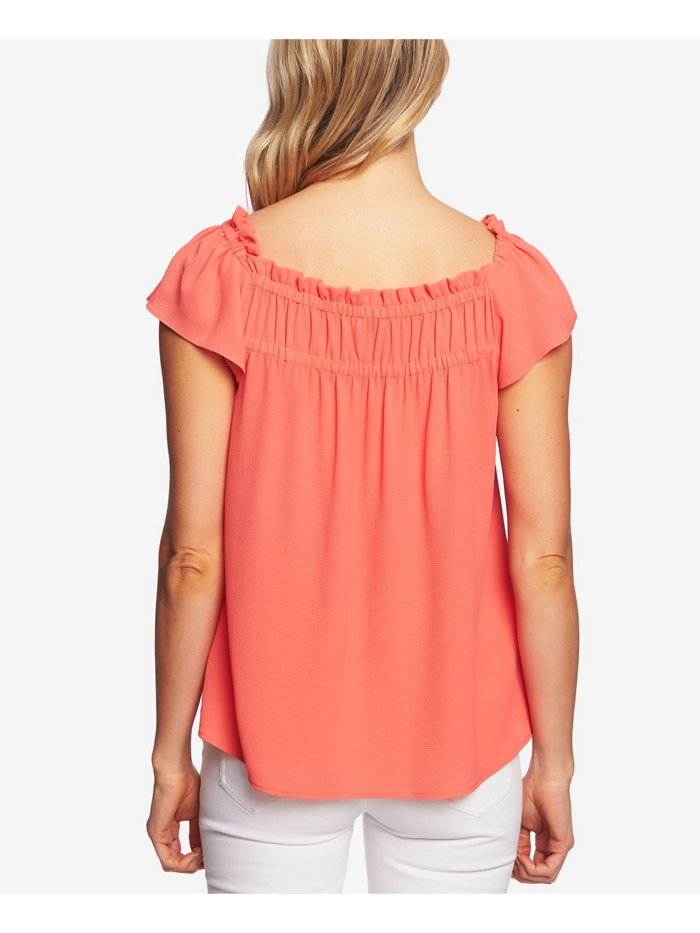 CECE Womens Coral Short Sleeve Square Neck Peasant Top XL