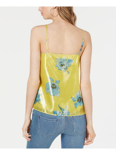 BAR III Womens Yellow Metallic Floral Spaghetti Strap V Neck Tank Top Size: XXS