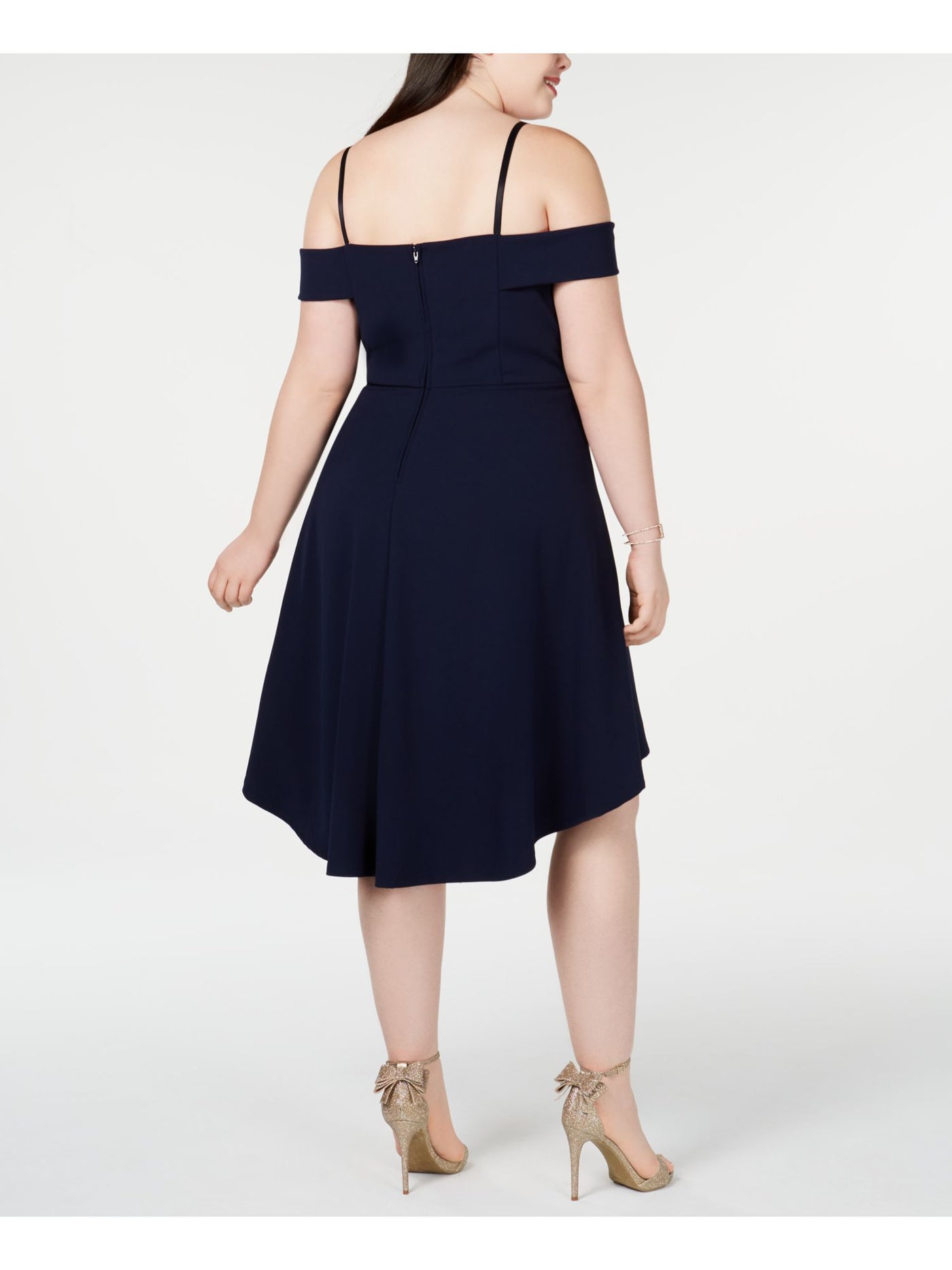 CITY STUDIO Womens Navy Cold Shoulder Spaghetti Strap Off Shoulder Midi Formal Fit + Flare Dress Plus 22W