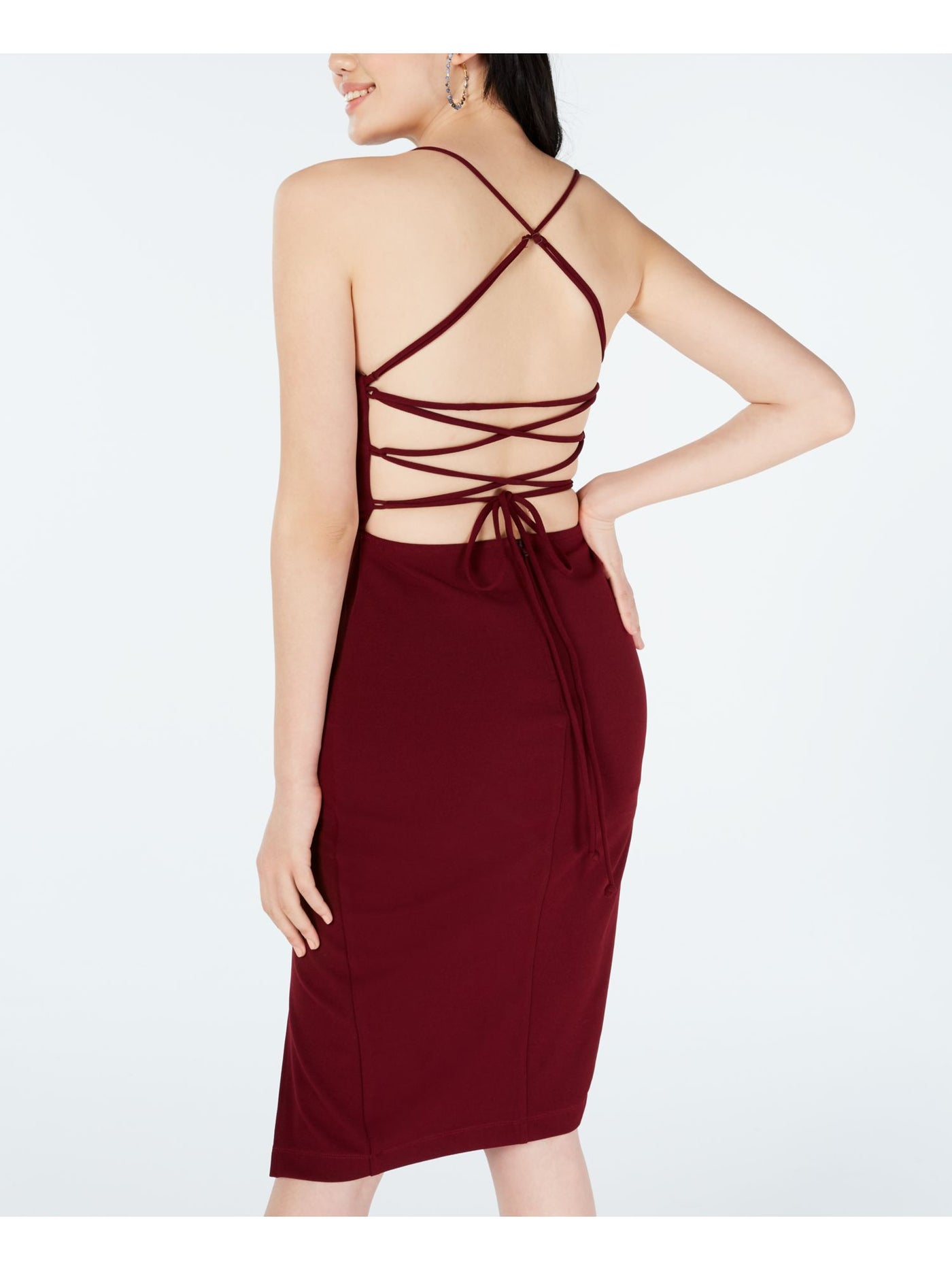 B DARLIN Womens Burgundy Spaghetti Strap V Neck Knee Length Cocktail Sheath Dress 13\14