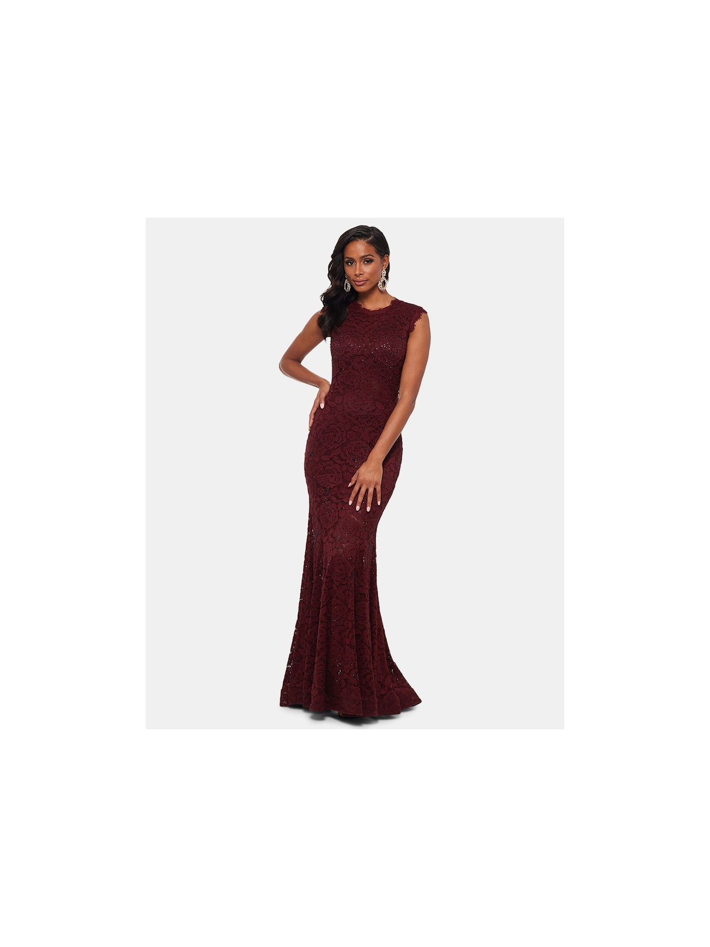 BETSY & ADAM Womens Burgundy Sleeveless Maxi Evening Sheath Dress 2