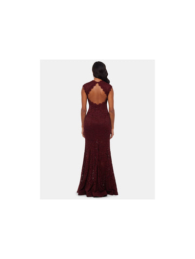 BETSY & ADAM Womens Burgundy Sleeveless Maxi Evening Sheath Dress 2